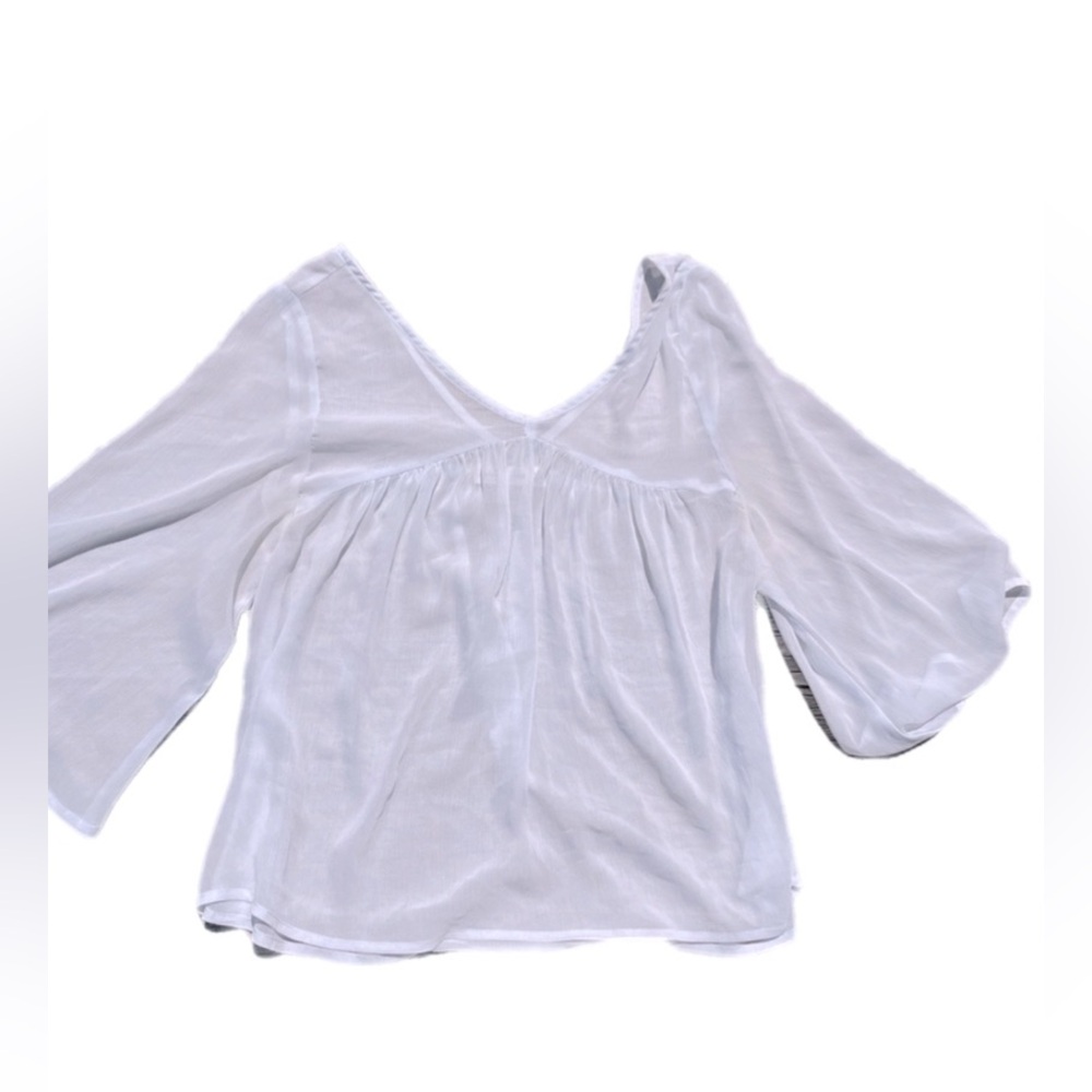 Abercrombie & Fitch Bohemian Coastal Cottagecore Flowy Peasant Sheer Top XS Blue